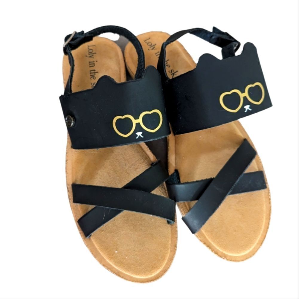 Loly in the sky black cat face sandals‎ size 7.5